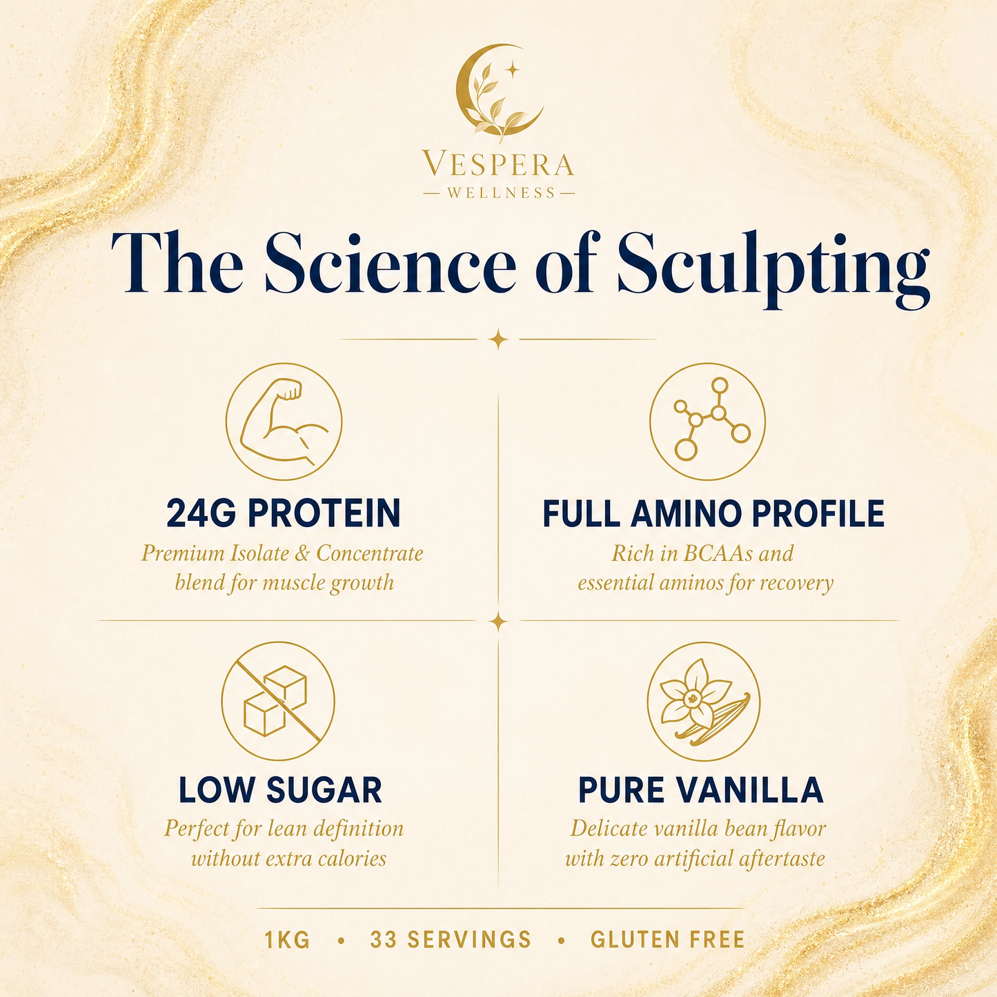 Vespera Sculpt & Define Premium Whey Protein Vanilla - 1000g - Vespera Wellness