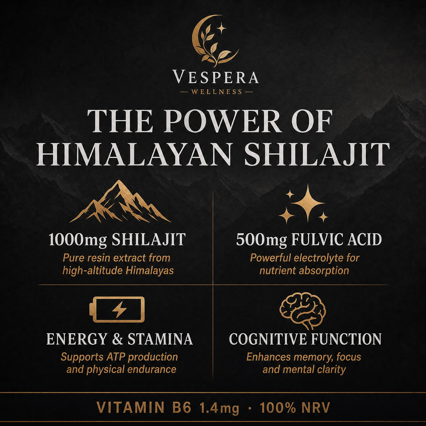 Vespera Ancient Vitality – Shilajit + Vitamin B6 - 60 Capsules - Vespera Wellness