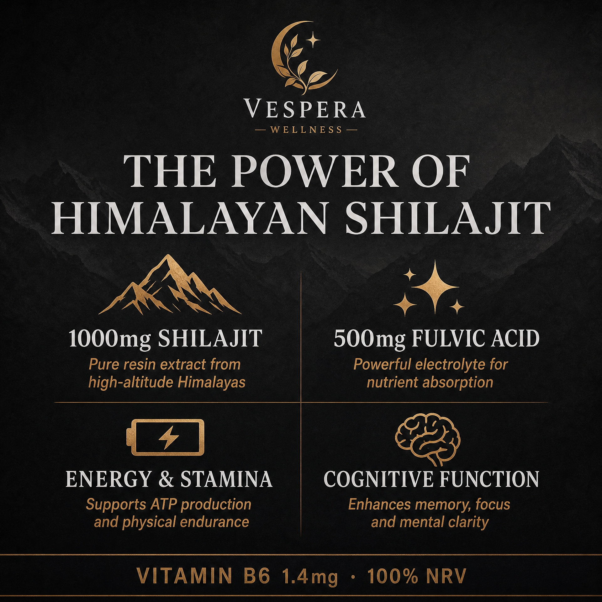 Vespera Ancient Vitality – Shilajit + Vitamin B6 - 60 Capsules - Vespera Wellness