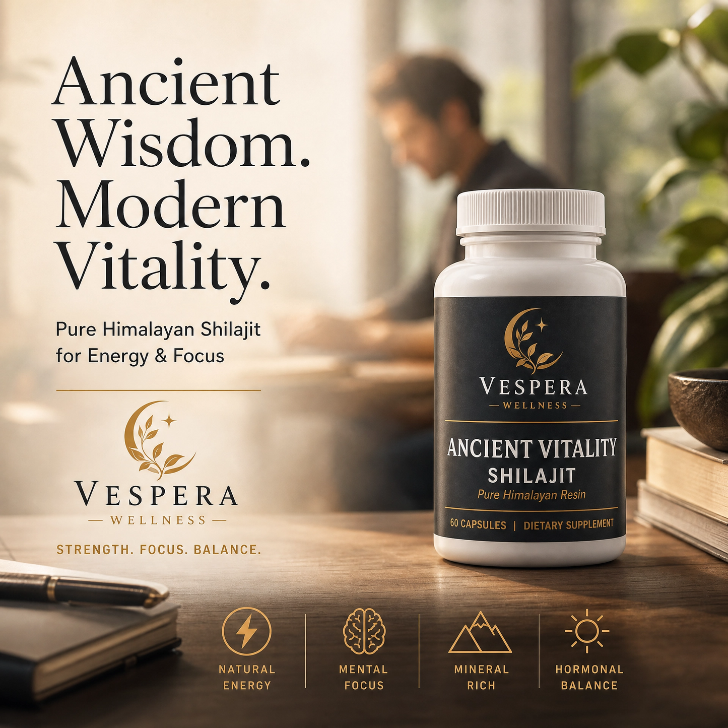 Vespera Ancient Vitality – Shilajit + Vitamin B6 - 60 Capsules - Vespera Wellness