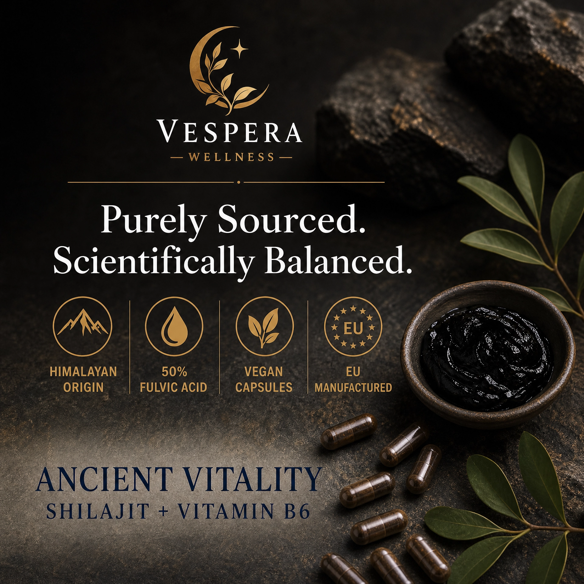 Vespera Ancient Vitality – Shilajit + Vitamin B6 - 60 Capsules - Vespera Wellness