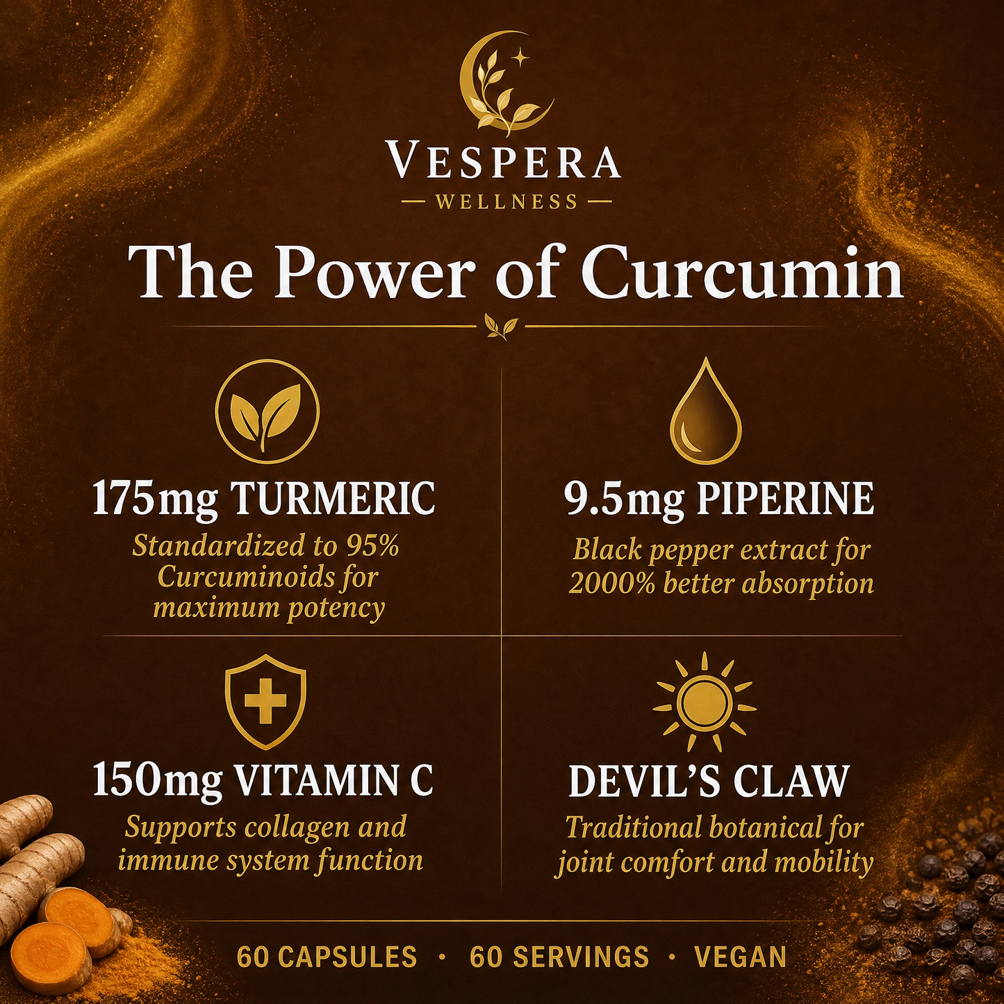 Vespera Turmeric &amp; Black Pepper Complex - 60 Capsules - Vespera Wellness