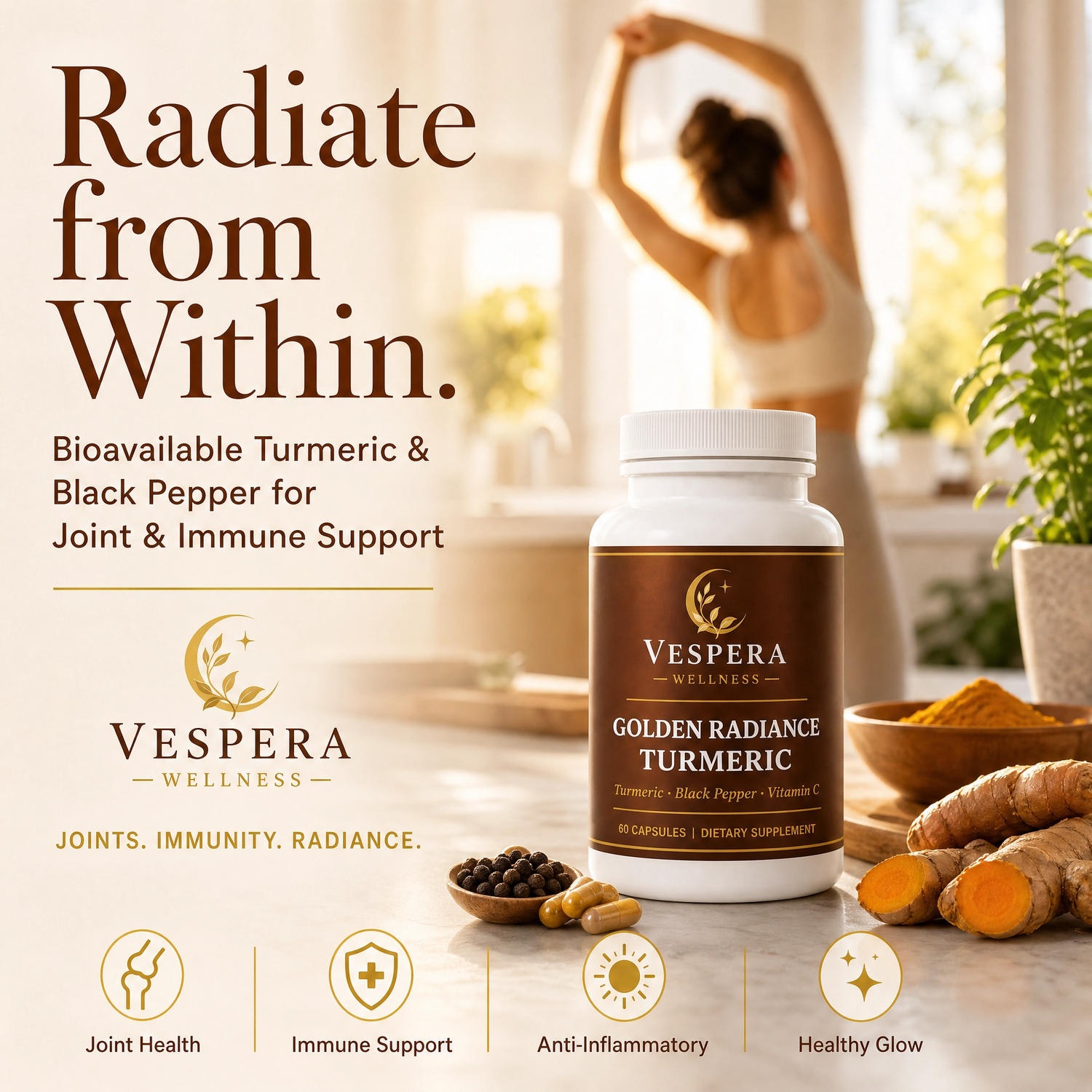 Vespera Turmeric &amp; Black Pepper Complex - 60 Capsules - Vespera Wellness