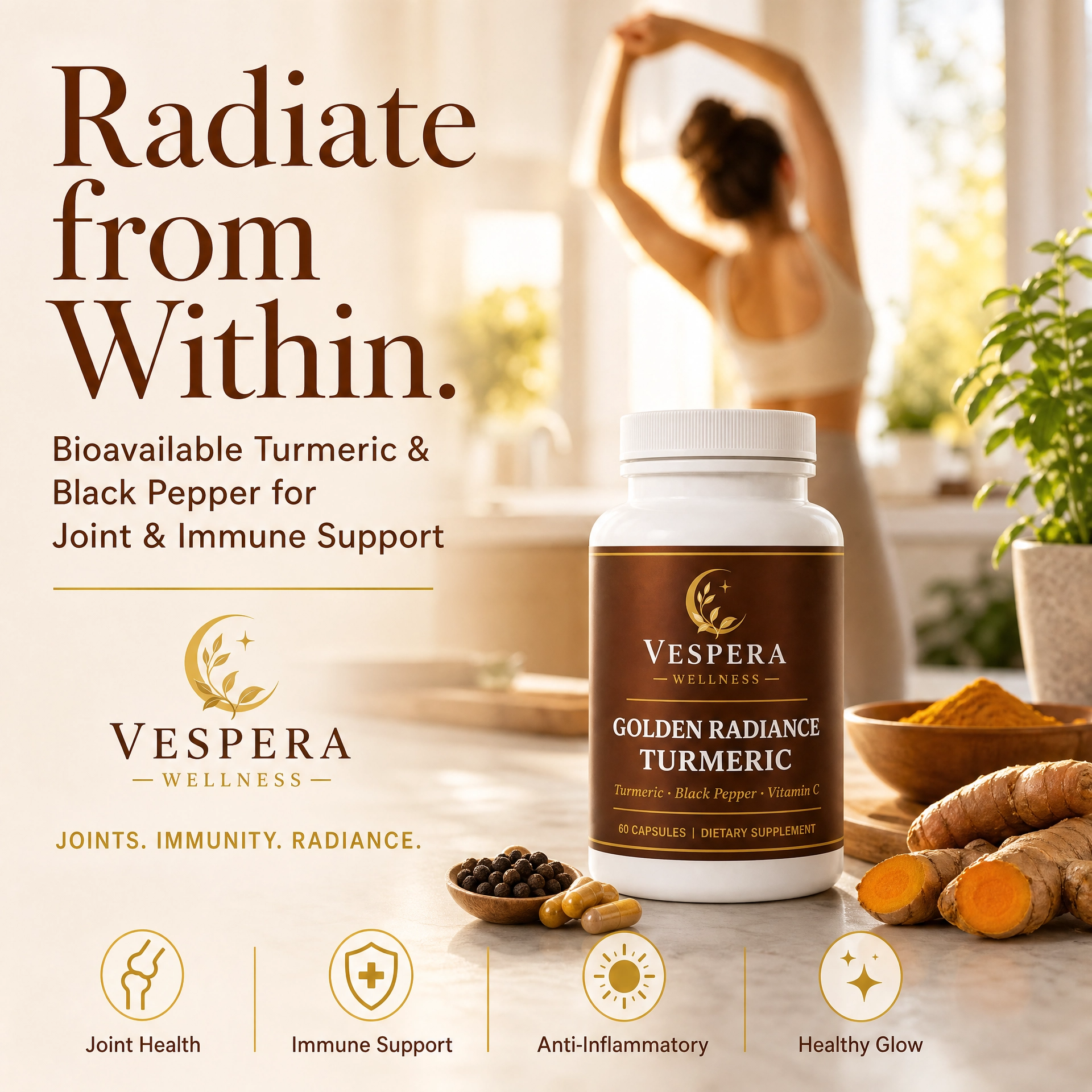 Vespera Turmeric &amp; Black Pepper Complex - 60 Capsules - Vespera Wellness