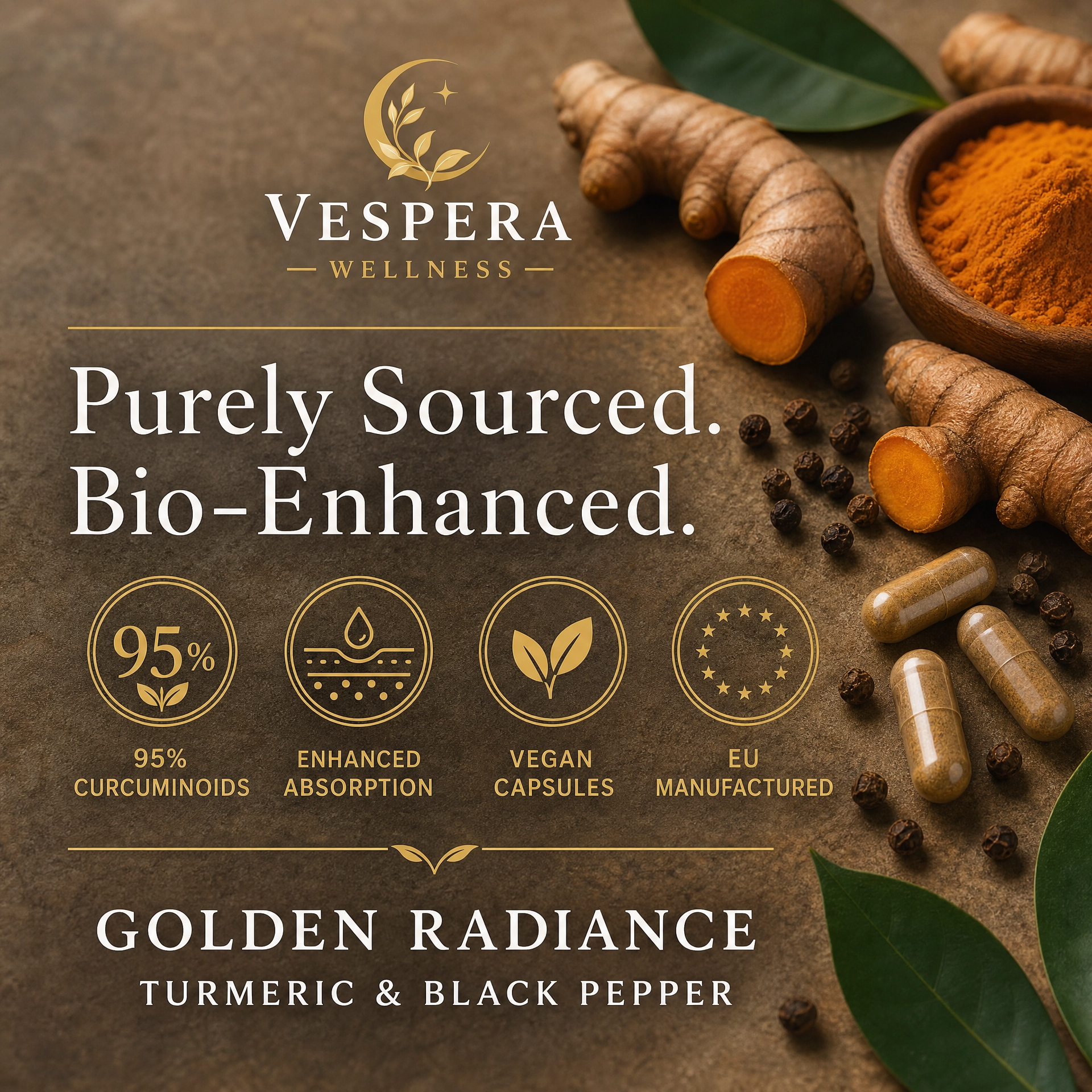 Vespera Turmeric &amp; Black Pepper Complex - 60 Capsules - Vespera Wellness