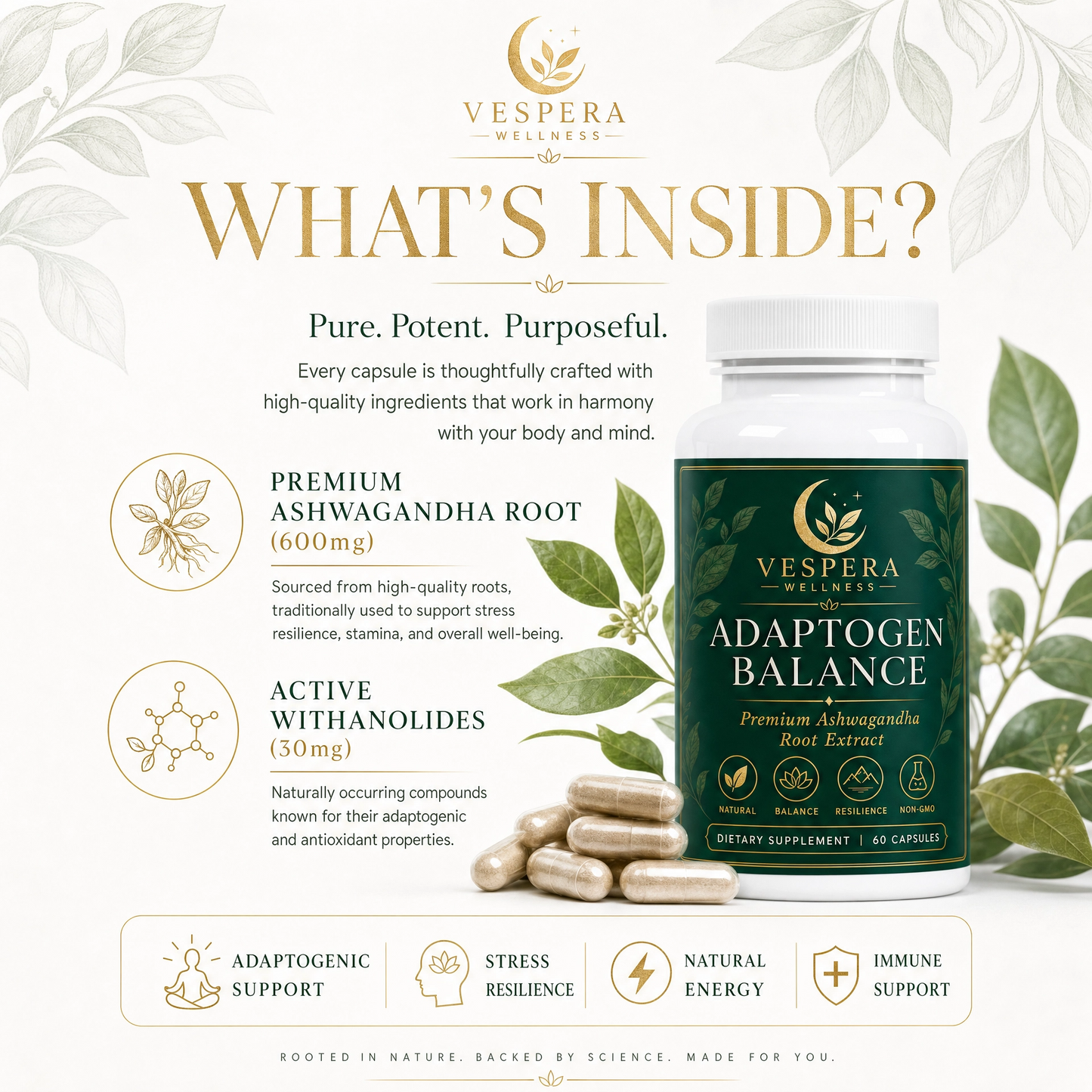Vespera Adaptogen Balance - Ashwagandha - 180 Capsules - Vespera Wellness
