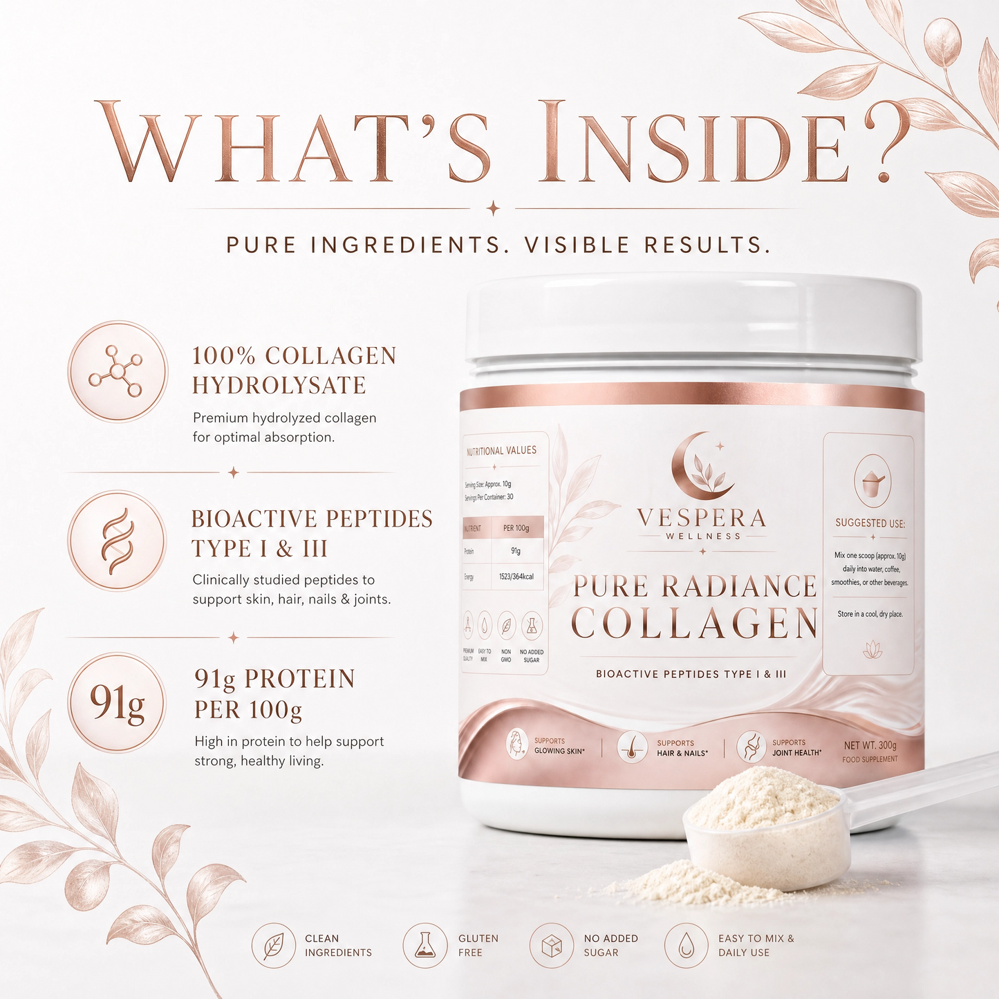 Vespera Pure Radiance Collagen Hydrolysate – 300g - Vespera Wellness