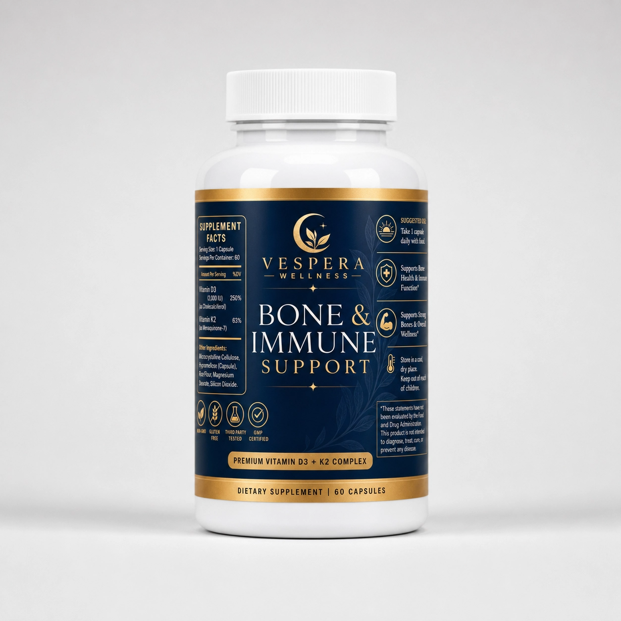 Vespera Bone & Immune Support - Vitamin D3 + K2 - 90 Capsules - Vespera Wellness