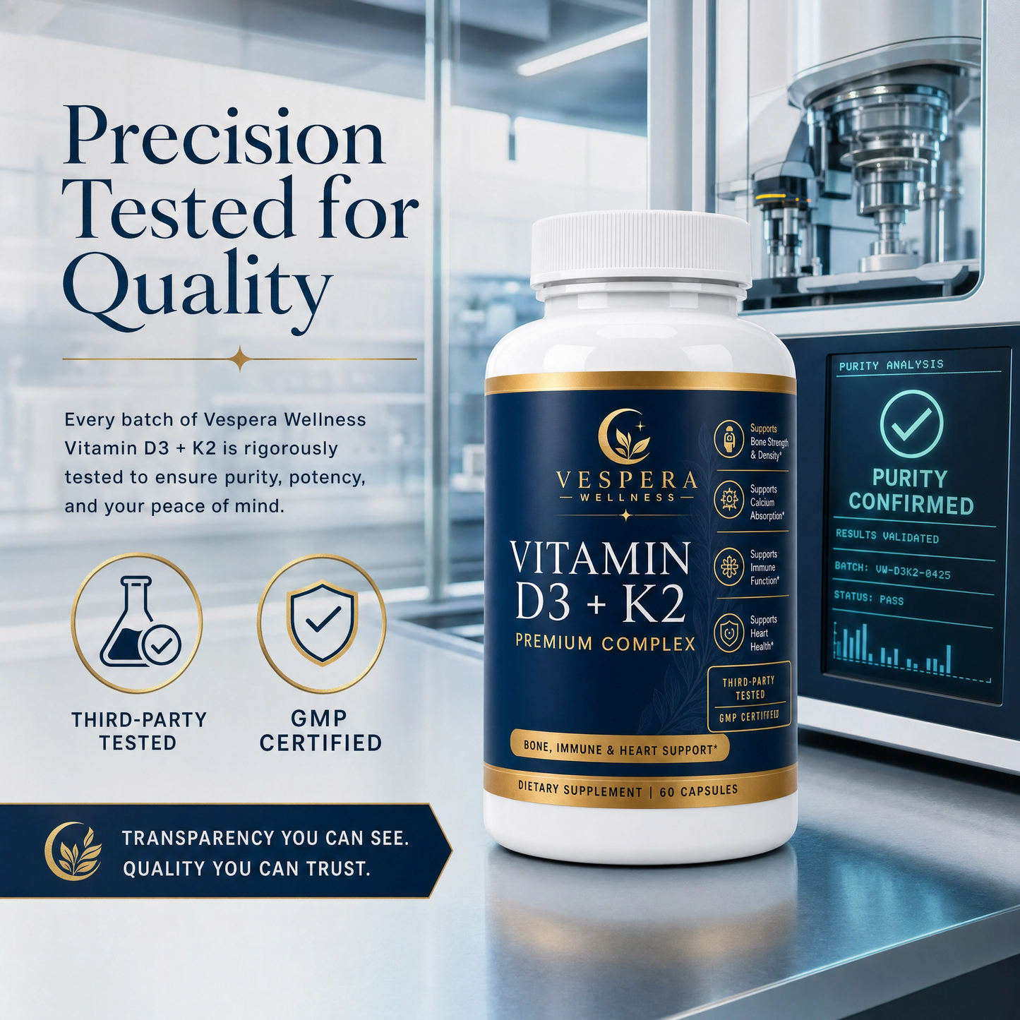 Vespera Bone & Immune Support - Vitamin D3 + K2 - 90 Capsules - Vespera Wellness