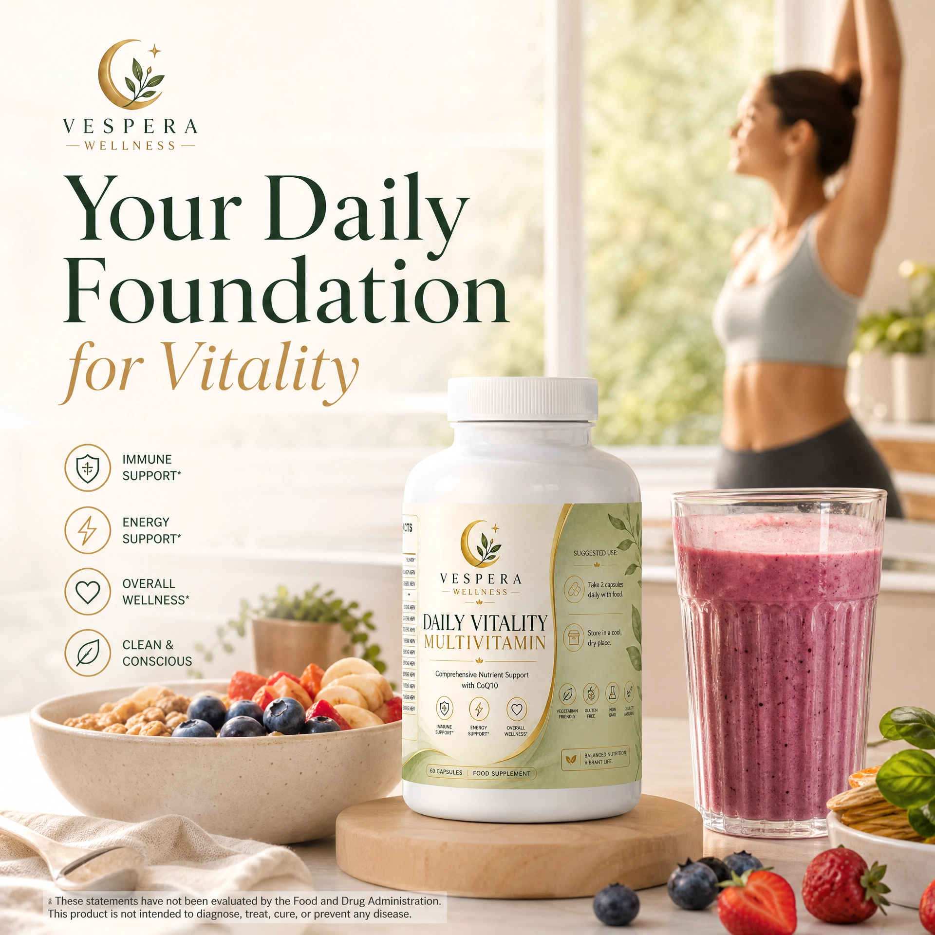 Vespera Daily Vitality Multivitamin - 120 Capsules - Vespera Wellness