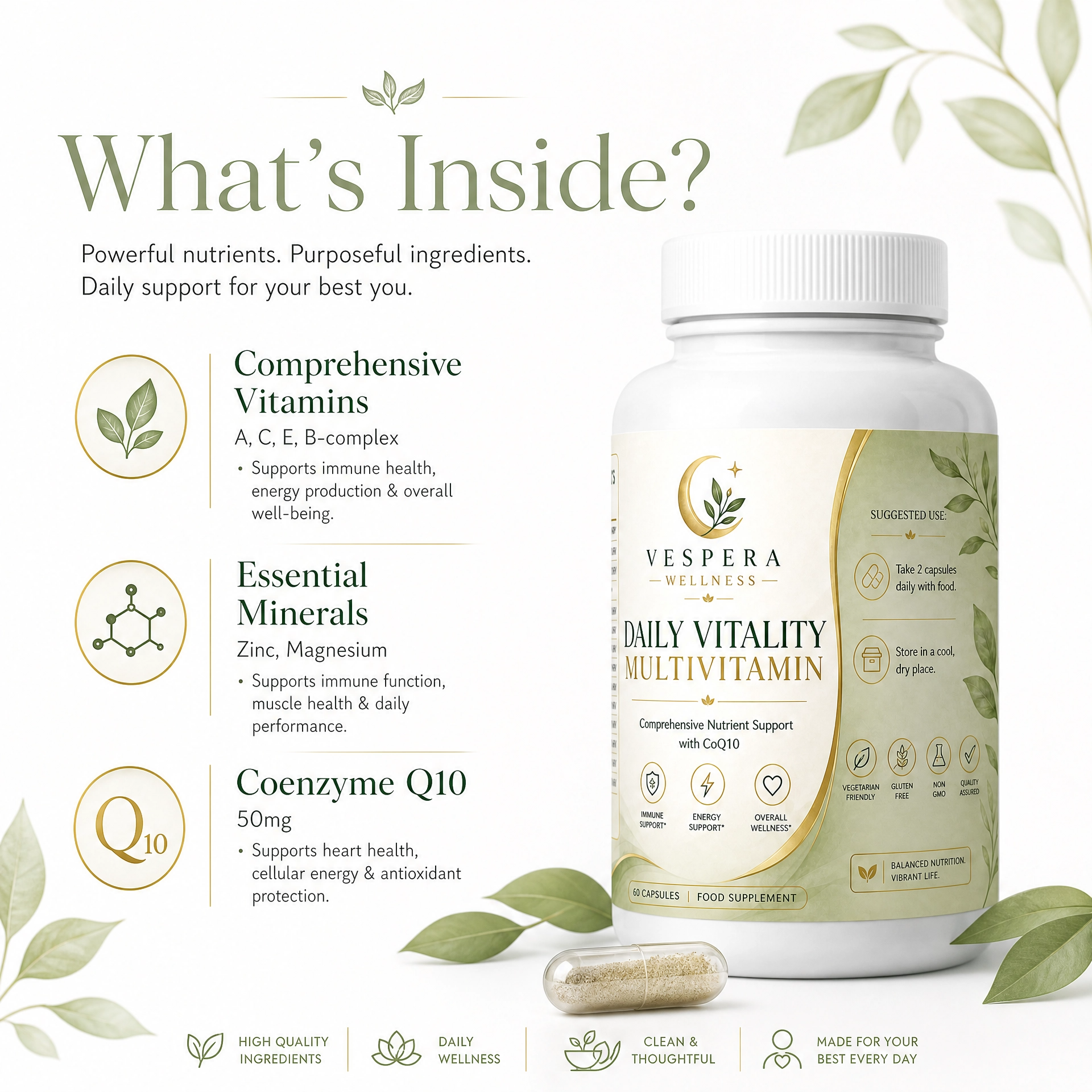 Vespera Daily Vitality Multivitamin - 120 Capsules - Vespera Wellness