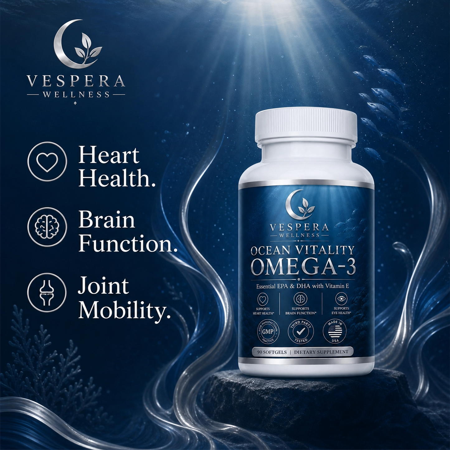 Vespera Ocean Vitality Omega-3 + Vitamin E  - 90 Capsules - Vespera Wellness