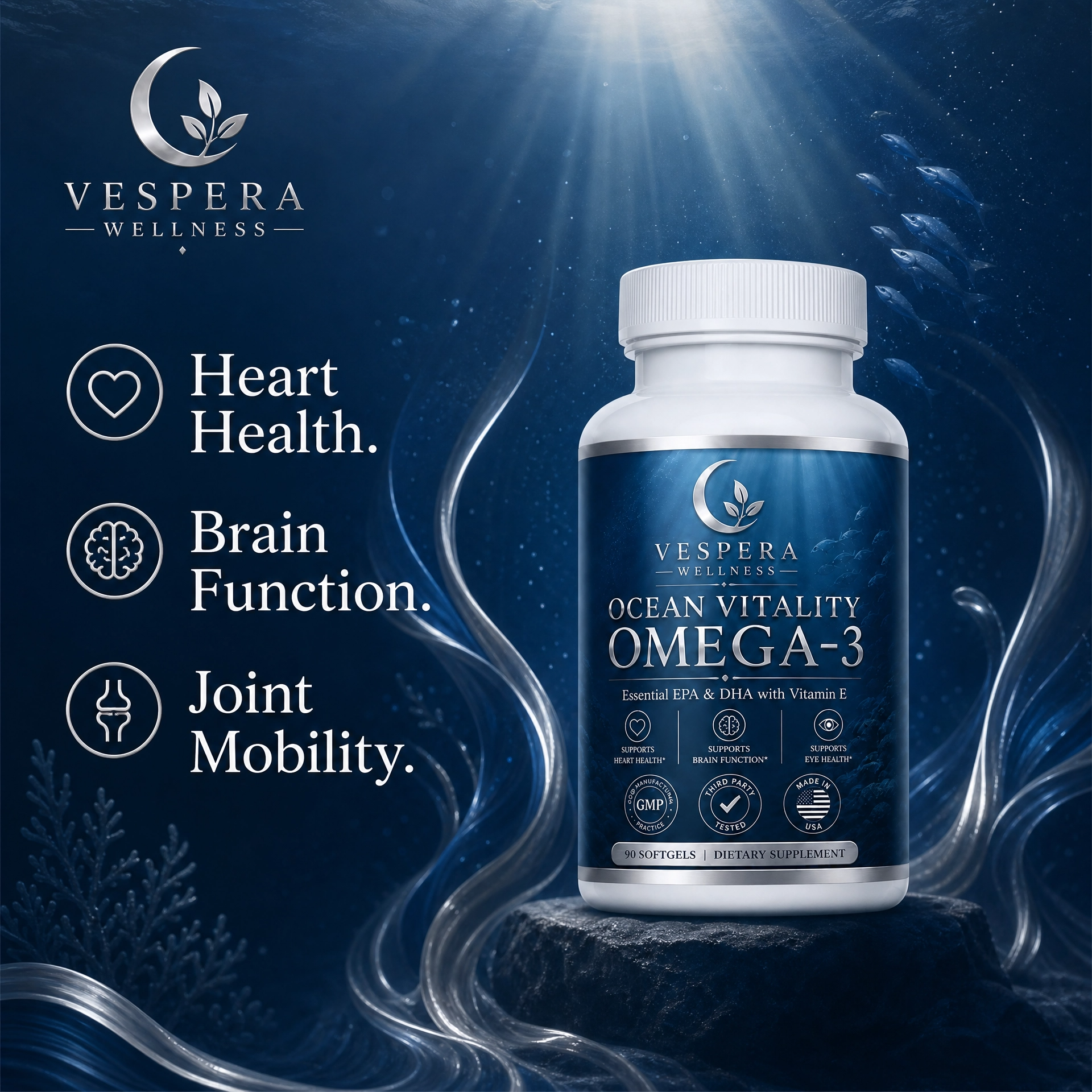 Vespera Ocean Vitality Omega-3 + Vitamin E  - 90 Capsules - Vespera Wellness
