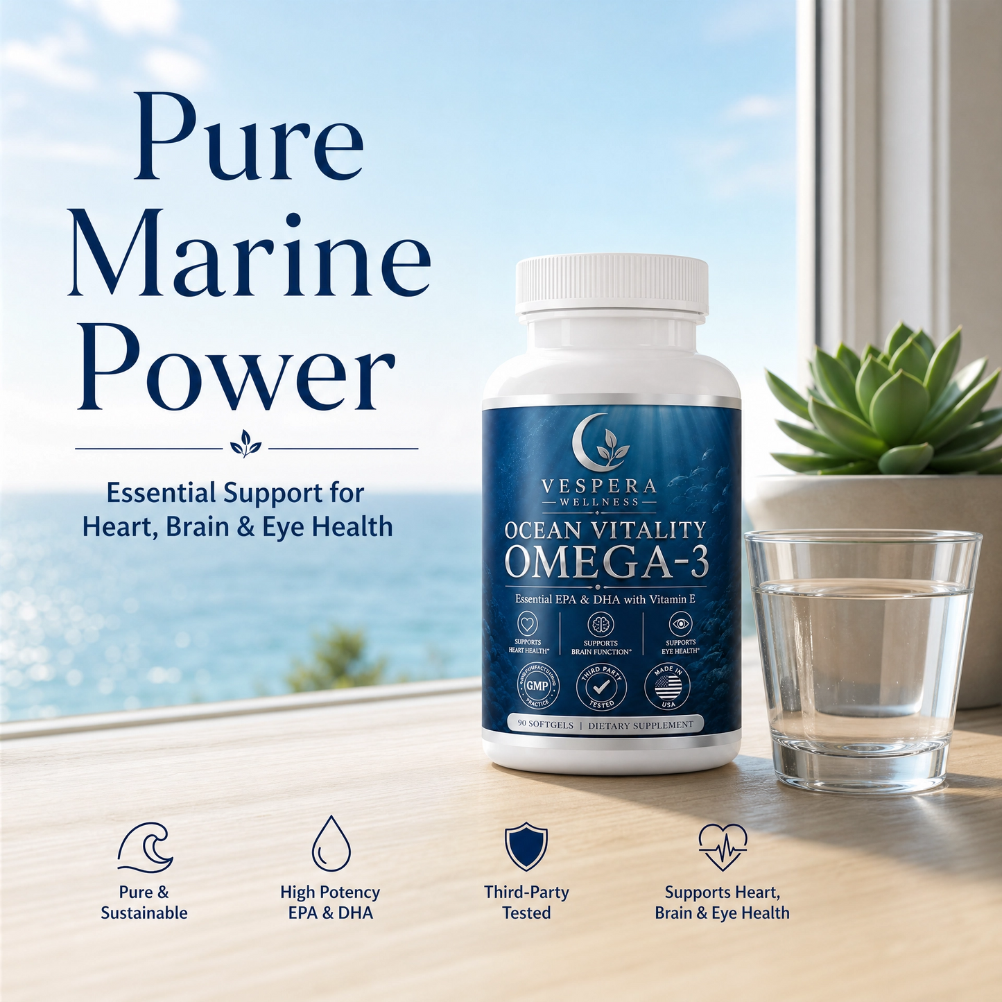 Vespera Ocean Vitality Omega-3 + Vitamin E  - 90 Capsules - Vespera Wellness