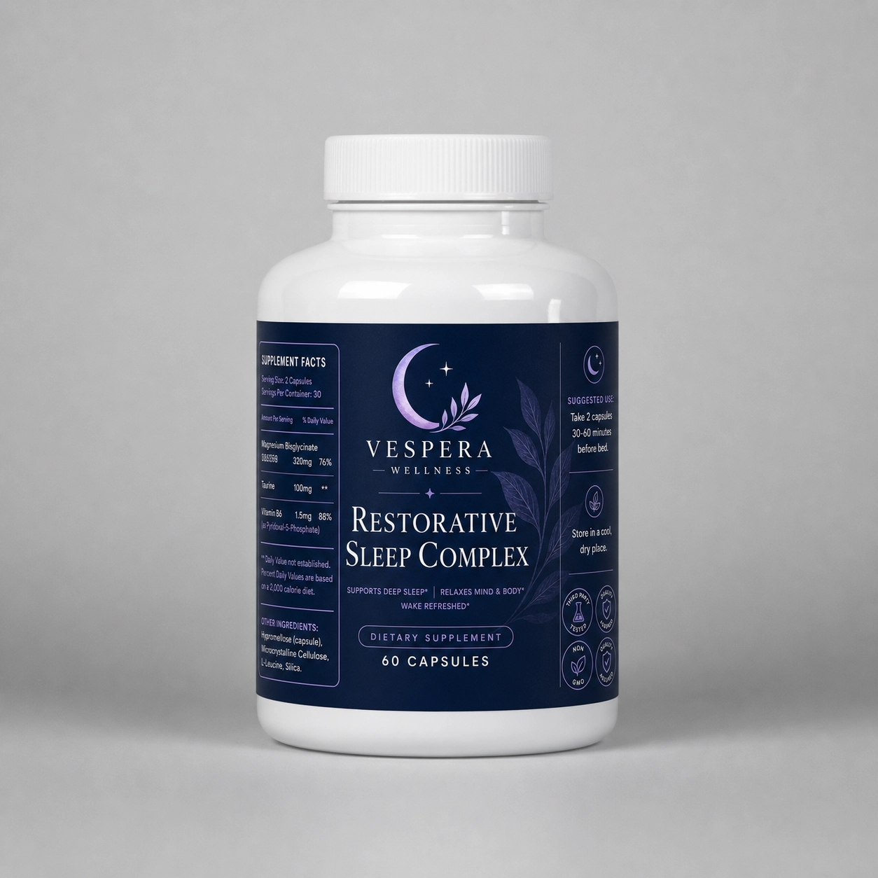 Vespera Restorative Sleep Complex-Magnesium Bisglycinate - 60 Capsules - Vespera Wellness