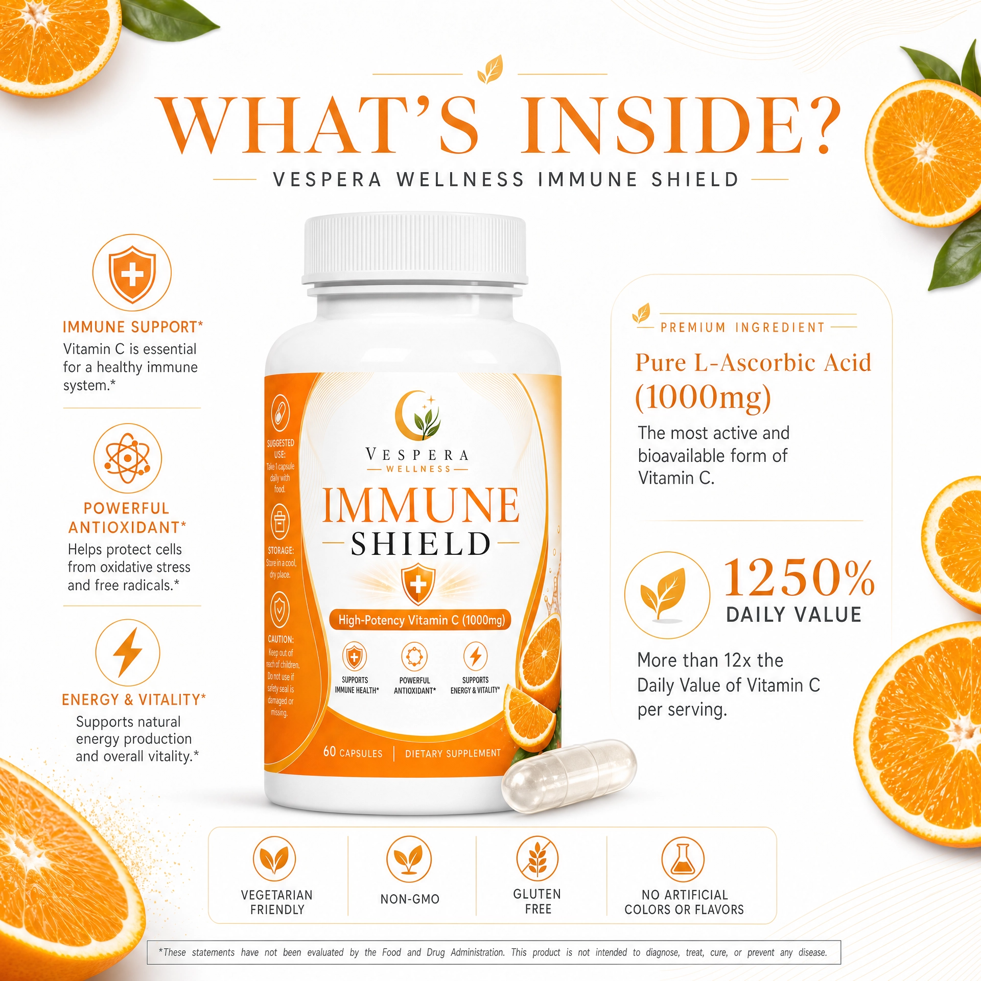 Vespera Immune Shield - Vitamin C  - 60 Capsules - Vespera Wellness