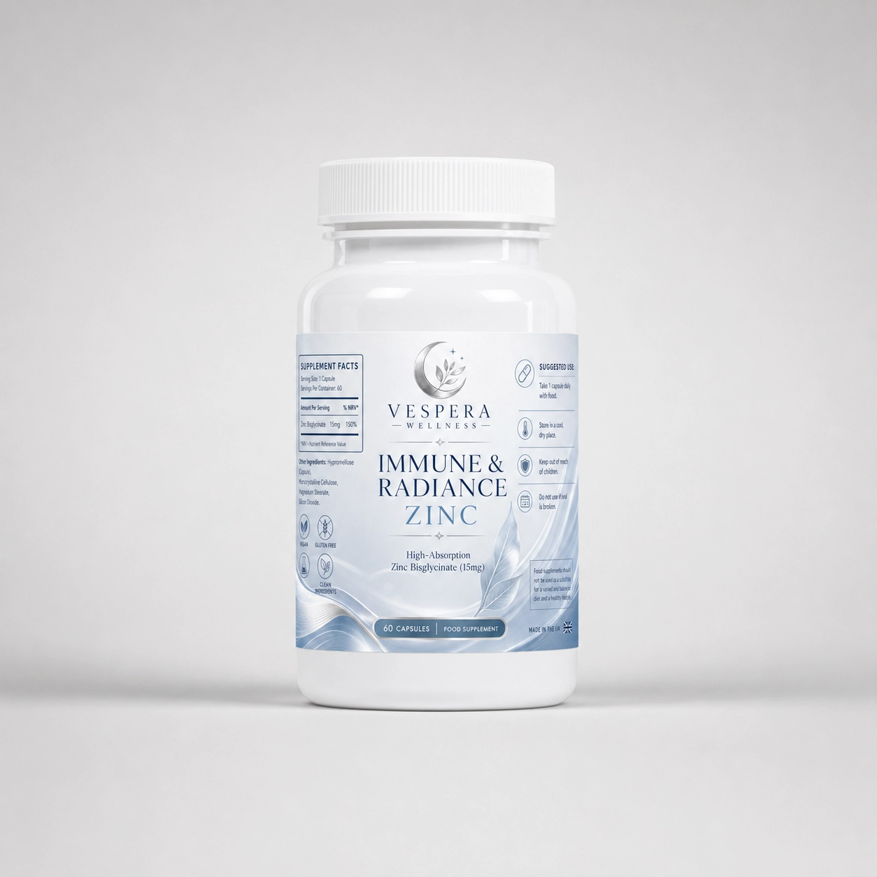 Vespera Immune & Radiance - Zinc Bisglycinate - 60 Capsules - Vespera Wellness
