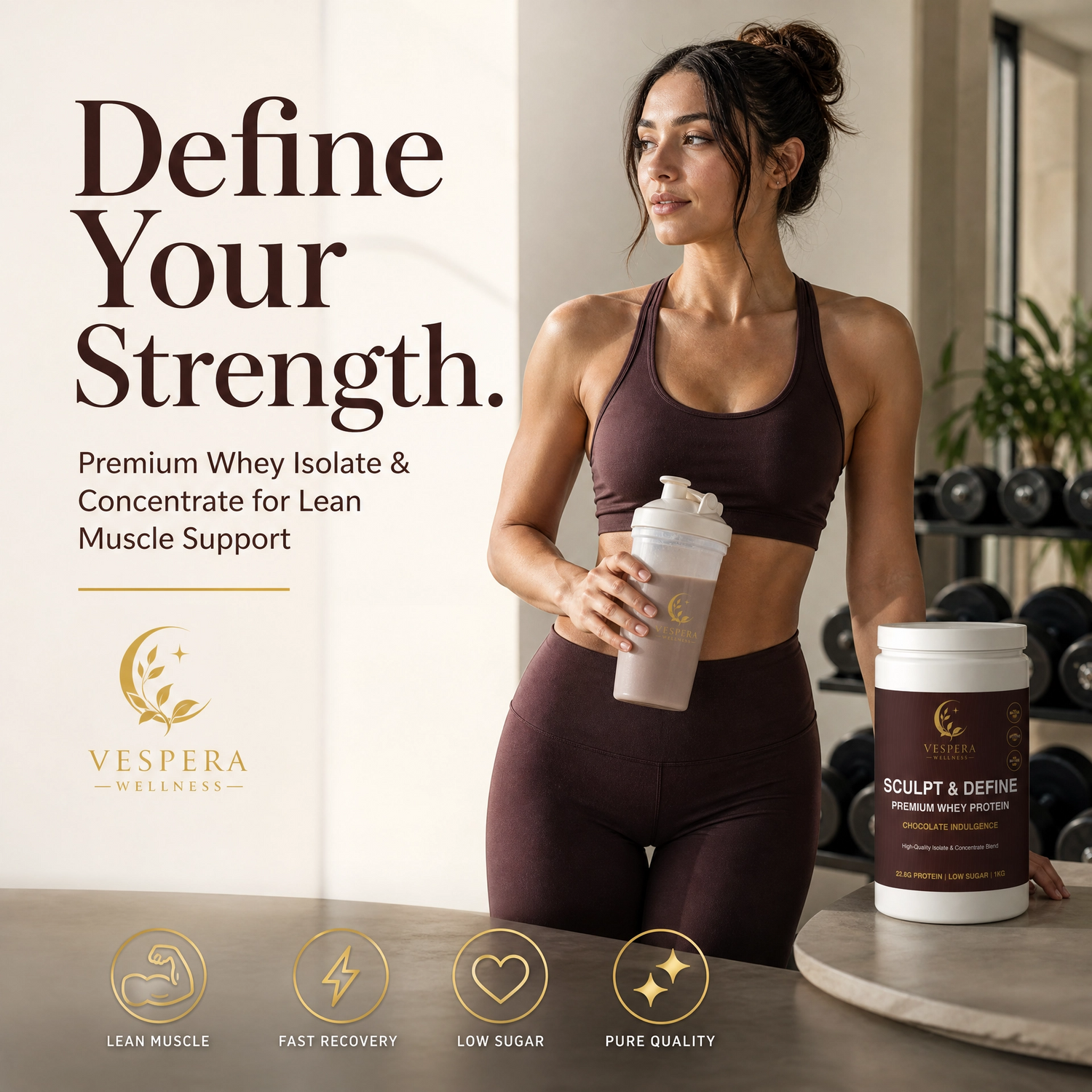 Vespera Sculpt & Define Premium Whey Protein Chocolate - 1000g - Vespera Wellness