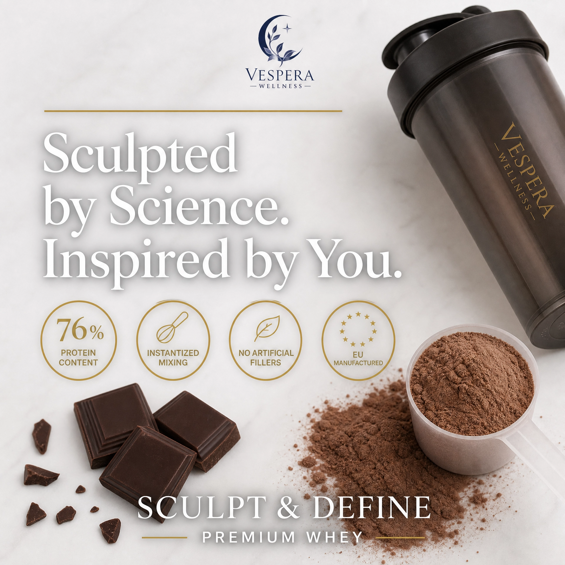 Vespera Sculpt & Define Premium Whey Protein Chocolate - 1000g - Vespera Wellness